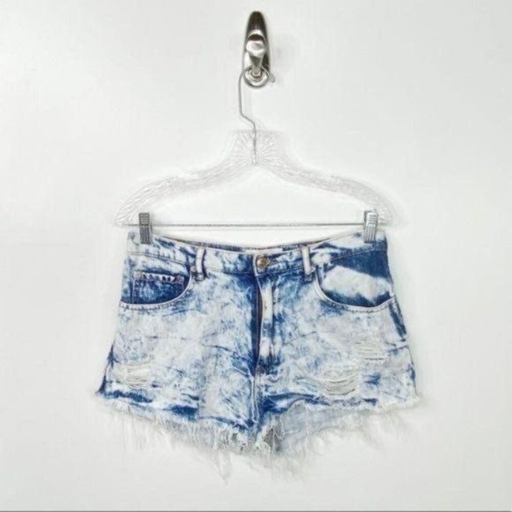 GARAGE White Acid Wash Denim Jean Shorts M‎